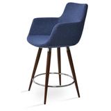 sohoConcept Bottega Ana Counter & Bar Stool Upholstered/Metal in Blue/Brown | 43.5 H x 24 W x 23 D in | Wayfair BOT-BAR-WAL-015