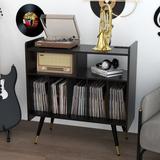 Mercer41 32.68"W Audio Rack, Double Layer Record Table Cabinet, Record Holder w/ Socket /Manufactured in Black | Wayfair