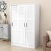 Red Barrel Studio® Imelia Wood Shutter Wardrobe w/ Shelves & 3 Sliding Doors Wood in White | Wayfair 847B06AC86B449A993100E87F7665FCE