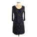 Style&Co Casual Dress - Sweater Dress: Blue Brocade Dresses - Women's Size Medium