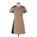 BCBGMAXAZRIA Casual Dress - Mini Crew Neck Short sleeves: Tan Color Block Dresses - Women's Size 2X-Small