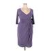 Kiyonna Cocktail Dress - Sheath V Neck 3/4 sleeves: Purple Print Dresses - Women's Size 1 Plus