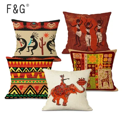Kissenbezüge mit geometrischem Druck im afrikanischen Stil, 45 x 45 cm, anpassbare Dekokissenbezüge Image