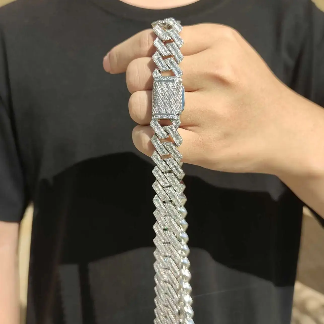 18mm Rechteck cz Miami kubanische Glieder kette Zirkonia Kupfer versilbert 7 "-24" mit Eis schloss Hip Hop Schmuck für Männer Junge Image