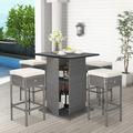 Costway 5 PCS Outdoor Wicker Bar Table Set with Hidden Storage Shelves Bar Table Stools