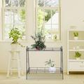 2 Layers Metal Plant Shelf Metal Plant Stand Modern Flower Rack Home Storage Organizer Shelf Black