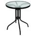 Love & Peace 24 x 24 Outdoor Bistro Table Metal Round Patio Side Table Outdoor Coffee Table Furniture Garden Backyard Dining Table W/ Water Ripple Glass Table Top Black