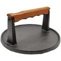 06681Y Cast Iron Grill Press | Pre-Seasoned Base & Hardwood Handle Burger Press | Cooks Food Evenly | Ridges On Bottom | Keeps Food In Contact With Grill Surface | 7 Inch Cast Iron Press