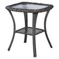 Patio Tables Wicker Side Table - Rattan Coffee Table with Glass Top End Table for Outdoor Outside Patio Porch Square Brown