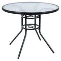 MYXIO 35 x 35 Outdoor Bistro Table Metal Round Patio Side Table Outdoor Coffee Table Furniture Garden Backyard Dining Table W/ Water Ripple Glass Table Top (Black)