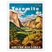 Yosemite - United Air Lines - Yosemite Falls and Yosemite National Park - Vintage Airline Travel Poster by Joseph FehÃ©r c.1945 - Bamboo Fine Art 290gsm Paper (Unframed) 12x16in