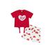 Eyicmarn Girl s Two-Piece Suit Toddler Kid Girl Embroidered Letter Pattern Short Sleeve Round Neck Tops + Heart Print Shorts