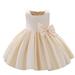 PRINxy Kids Girls Dress Toddler Girls Satin Embroidery Rhinestone Bowknot Birthday Party Gown Long Dresses Beige 12-18Months