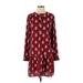 Ann Taylor LOFT Casual Dress - DropWaist Crew Neck Long sleeves: Burgundy Dresses - Women's Size Small