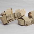 Michael Kors Shoes | Michael Kors Hana Mid Boho Fringe Espadrille Platform Wedge Sandals Tan 9.5 | Color: Cream/Tan | Size: 9.5