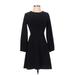 Express Casual Dress - A-Line Crew Neck 3/4 sleeves: Black Print Dresses - Women's Size 2X-Small
