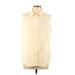 Lands' End Sleeveless Button Down Shirt: Yellow Stripes Tops - Women's Size Large