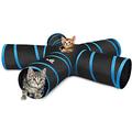 Pawaboo Katzetunnel, Premium-5-Wege-Tunnel Erweiterbar Zusammenklappbar Katzen Spielzeug Maze versetzte Tunnel Katzen Spielzeug mit Pompon und Bells für Kätzchen Kaninchen, Schwarz & Hellbalu