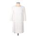 Ann Taylor Casual Dress - Shift Crew Neck 3/4 sleeves: White Print Dresses - New - Women's Size 0