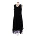 LOGO by Lori Goldstein Casual Dress - Midi V Neck Sleeveless: Black Print Dresses - Women's Size Medium