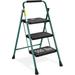 WFX Utility™ 3 Step Ladder, Folding Step Stool w/ Wide Anti-slip Pedal Handgrip, Lightweight, Portable & Black in Green | Wayfair