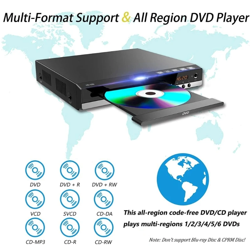 Scatola per lettore DVD domestico 1080P ad alta definizione per TV, lettore CD-Discs DVD gratuito per tutte le regioni uscita AV porta MIC integrata 55KC