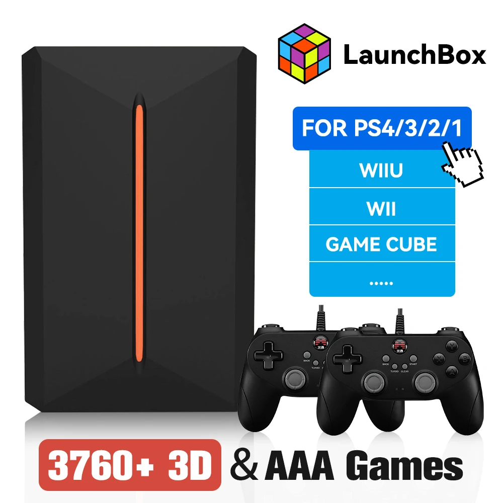 3760+ 3D/AAA-Spiele für PS4/PS3/PS2/Switch/WII/WIIU/N64/DC usw. Tragbare 500 GB Launchbox Externe Gaming-Festplatte für Windows-PC