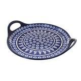 Blue Rose Polish Pottery 1333 Zaklady Round Serving Tray with Handles