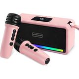 Starfavor KM-10 Portable Karaoke Machine with 2 Wireless Microphones Bluetooth Karaoke Set with 5 RGB Colorful Light Ideal for Home and Outdoor Party(Pink)