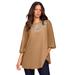 Plus Size Women's Flare-Sleeve Embellished Georgette Top. by Roaman's in Brown Maple (Size 12 W)