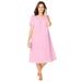 Plus Size Women's Short-Sleeve Embroidered Woven Gown by Only Necessities in Pink Floral Embroidery (Size M)