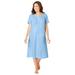 Plus Size Women's Short-Sleeve Embroidered Woven Gown by Only Necessities in Sky Blue Floral Embroidery (Size 1X)