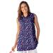 Plus Size Women's Sleeveless Polo Tunic by Woman Within in Navy Graphic Bloom (Size M)