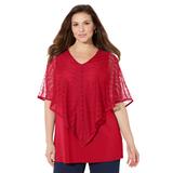 Plus Size Women's Crochet Poncho Duet Top by Catherines in Classic Red (Size 0X)