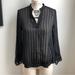 Zara Tops | Nwt Zara Sz Med Sheer Striped Embellished Studded Black Long Sleeve Blouse | Color: Black | Size: M