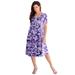 Plus Size Women's Ultrasmooth® Fabric V-Neck Swing Dress by Roaman's in Midnight Violet Paisley (Size 22/24) Stretch Jersey Short Sleeve V-Neck