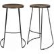 Lot de 2 tabourets de bar bois de manguier teinté noyer et acier. avec repose pieds. 75cm - Teinté