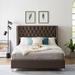 Queen Platform Bed Frame Brown Tufted Button Wingback, 1 Nightstands