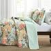 King/Full-Queen 3 Piece FarmHouse Teal Floral Cotton Reversible Quilt Set