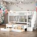 Twin XL over Full Kids Bed Bunk Bed with Built-in Storage Bookshelves Drawers and Staircase Soild Pine Wood Kids Furniture, Gray