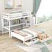 White Twin XL over Full Bunk Bed w/ Storage Shelves, Drawers&Staircase