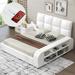 Queen Size Luxury Upholstered Faux Leather Platform Bed Frame with Multimedia Nightstand and Storage Shelves