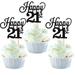 24 Pack Happy 21st Cupcake Toppers Glitter Number 21 Twenty One Cupcake Picks Decorations for 21st Birthday Wedding Anniversary Party Supplies Black