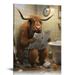 EastSmooth Funny Highland Cow Bathroom Wall Art Prints Vintage Black and White Rustic Style Cute Bathroom Cow Canvas Art Poster for Bathroom Restroom Decoration Farmhouse Wall Decor