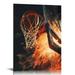 EastSmooth Basketball Wall Art Sports Wall Art Fire Basketball Picture Sports Ball Poster Basketball Canvas Print Boy Room Wall Art Cool Artwork Basketball Posters for Bedroom