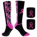 Breast Cancer Awareness Pink Ribbon Socks & Wristbands Set - 1 Pair Athletic Digital Camo Crew Socks+2 Pcs Wrist Sweatbands