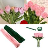 Fairnull 1 Set Pipe Cleaners Crafts Flexible Bendable Wire Colorful Chenille Stems DIY Tulip Bouquet Making Kit Kids Girl DIY Flower Art Project Craft Supplies Birthday Gift
