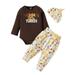 Girl Outfits My First Thanksgiving Baby Boy Outfit Long Sleeve Turkey Letter Print Romper Bodysuit Tops Pumpkin Pants Hat 3Pcs Clothes Set Toddler Boy Fall Outfits Brown 6 Months-12 Months