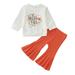 Toddler Girl Fall Outfits Outfit Letters Prints Long Sleeves Tops Hoodies Pumpkin Prints Bell Bottom Pants 2Pcs Set Outfits Boy Outfits White 18 Months-24 Months