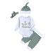 Baby Outfits For Girls Boys Christmas Long Sleeve Letter Prints Xmas Romper Bodysuit Striped Pants Hat Headbands Outfits Baby Girls Clothing Green 3 Months-6 Months